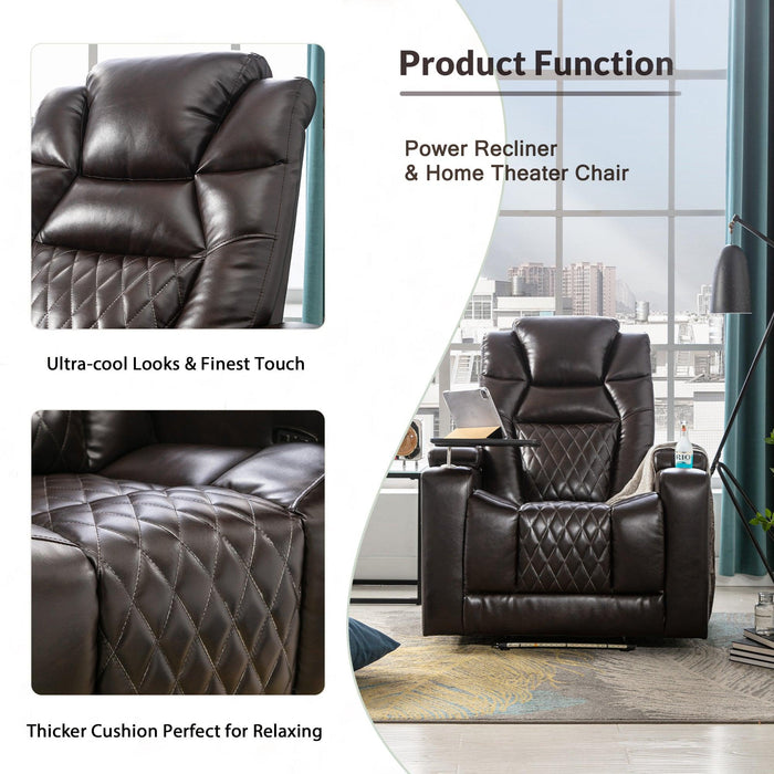 Motion Recliner with USB Charging Port and Hidden ArmStorage, Home Theater Seating with 2 Convenient Cup Holders Design and 360° Swivel Tray Table