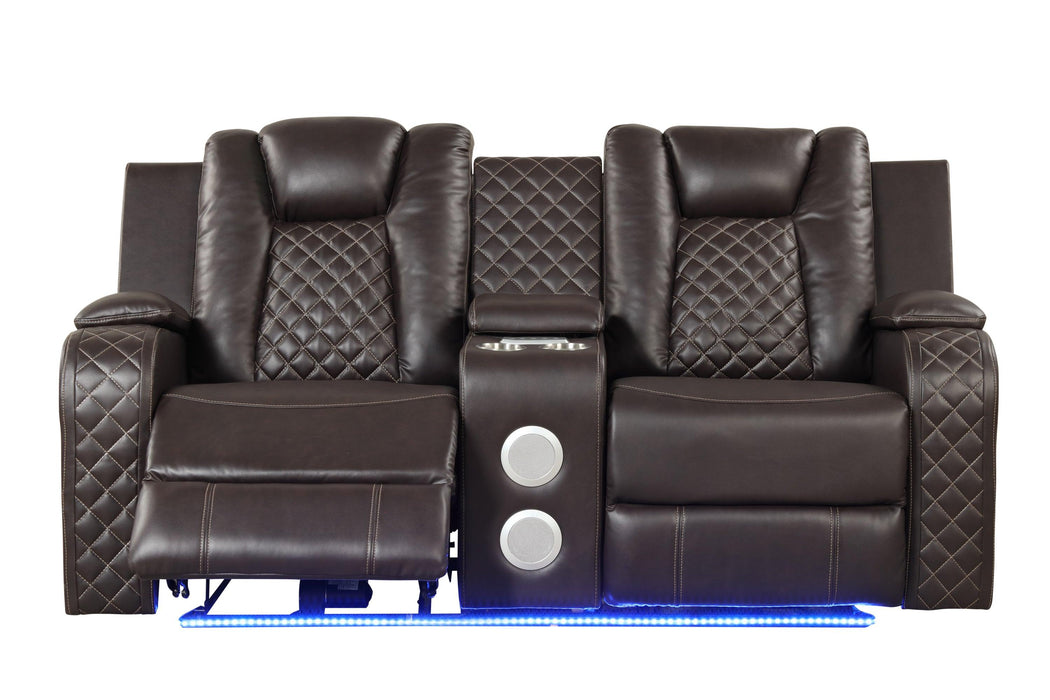 Benz LED & Power Reclining Loveseat Made With Faux Leather in Brown