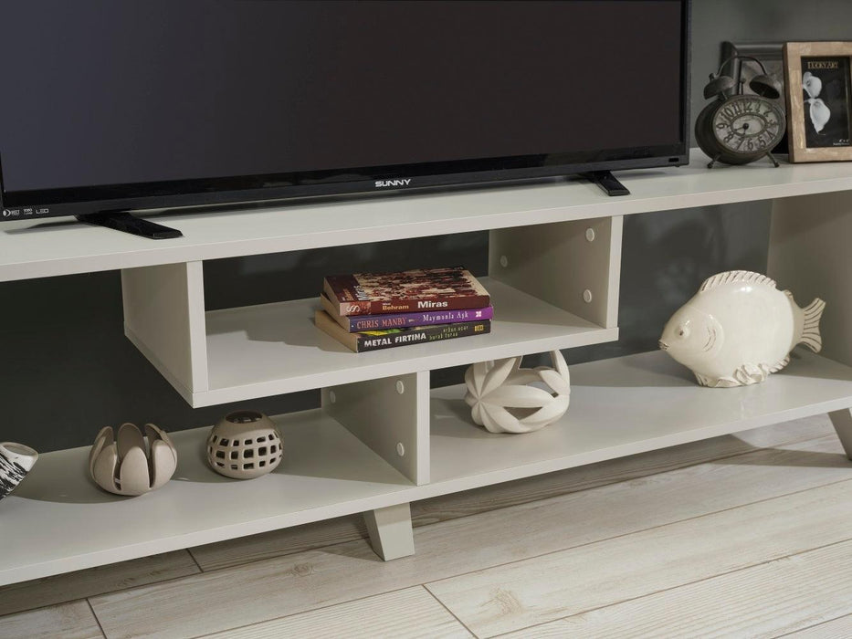 Parma Mid CenturyModern Tv Stand Open Shelving Entertainment Centre 67 inch Tv Unit, Grey