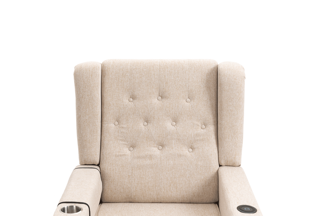 Arm Pushing Recliner Chair,Modern Button Tufted Wingback Push Back Recliner Chair, Living Room Chair Fabric Pushback Manual Single Reclining Sofa Home Theater Seating for Bedroom,Khaki Yelkow