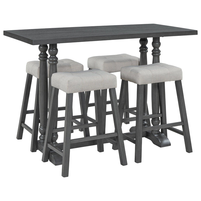 5-Piece Dining Table Set, Counter Height Dining Furniture with a Rustic Table and 4 Upholstered Stools for Kitchen, Dining Room (Gray)