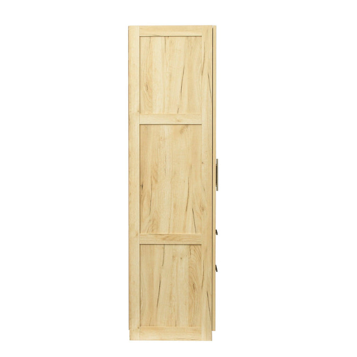 High wardrobe and kitchen cabinet with 2 doors, 2 drawers and 5Storage spaces,Oak