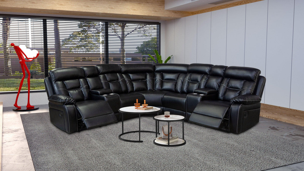 Manual Reclining Sofa Faux Leather Sofa Set Black