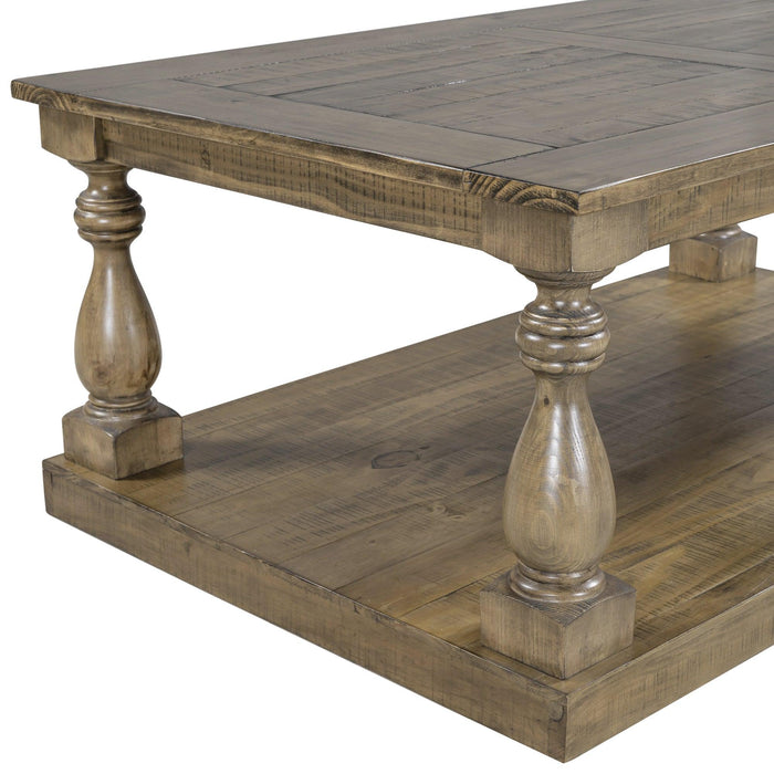 Rustic Floor Shelf Coffee Table withStorage,Solid Pine Wood (As same As WF287269AAD)