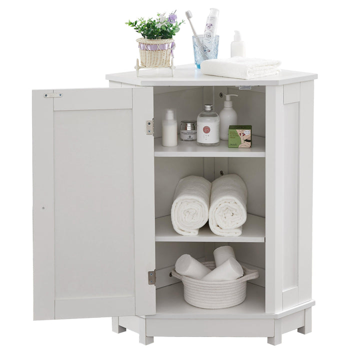 White Bathroom Cabinet Triangle CornerStorage Cabinet with Adjustable ShelfModern Style MDF Board