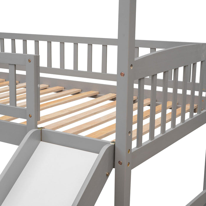 Twin Loft Bed with Slide, House Bed with Slide,White