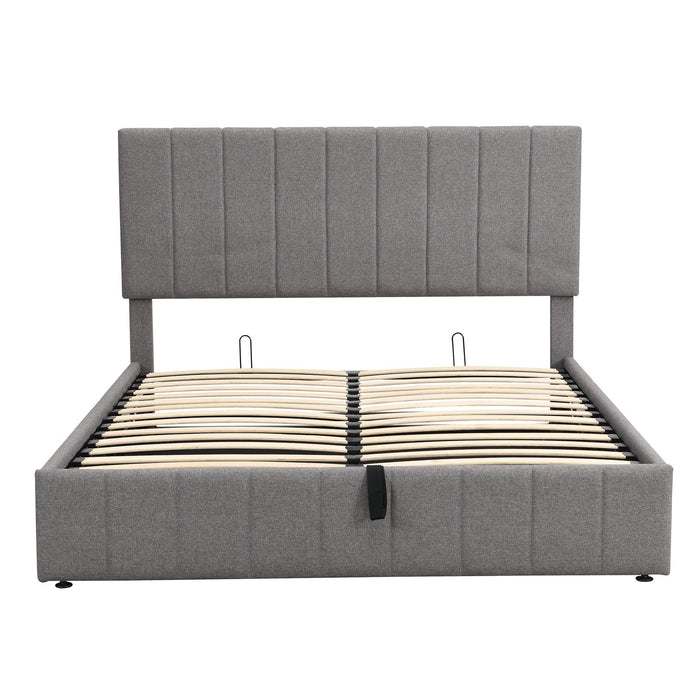 Queen size Upholstered Platform bed with a HydraulicStorage System - Gray