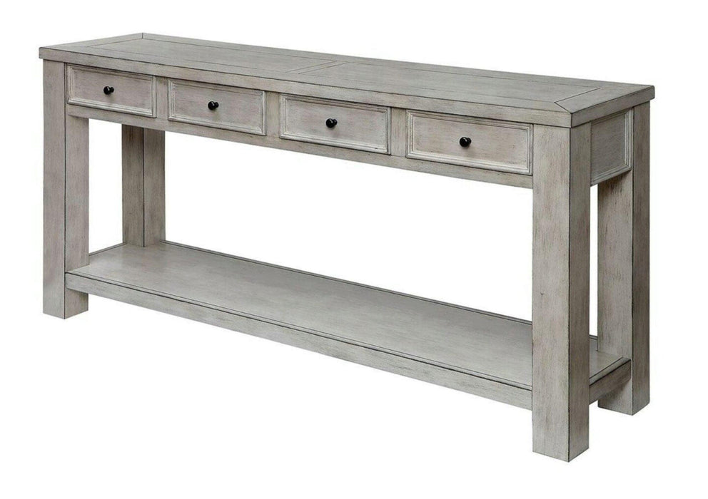 Sofa Table Antique White Rustic Solid woodStorage Table Open Shelf Bottom Living Room 1pc Side Table.