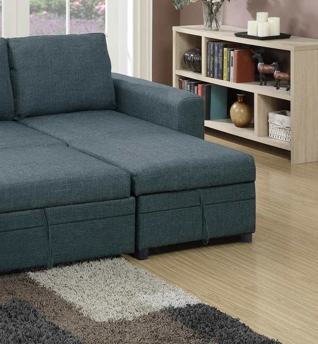 Living Room Furniture Convertible Sectional Blue Grey Color Polyfiber Reversible ChaiseStorage Sofa Pull Out bed Couch