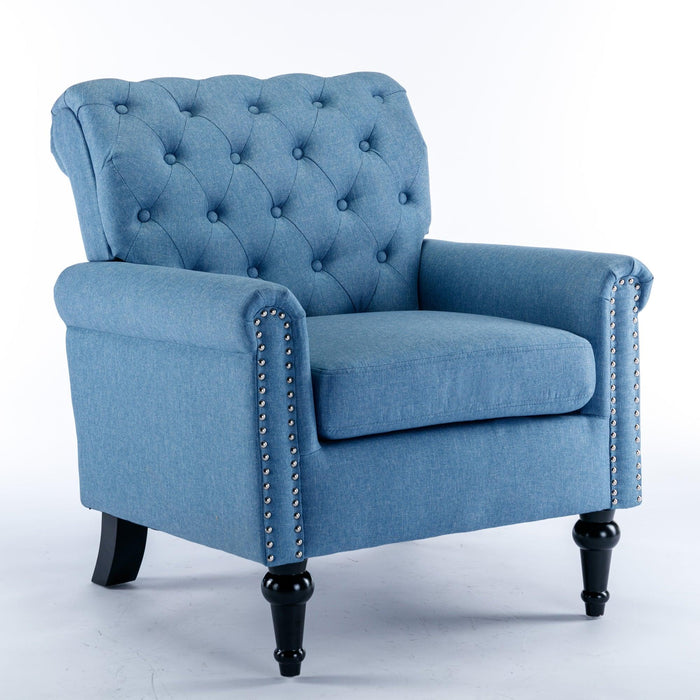 Accent Chairs for Bedroom, MidcenturyModern Accent Arm Chair for Living Room, Linen Fabric Comfy Reading Chair, Tufted Comfortable Sofa Chair, Upholstered Single Sofa, Blue