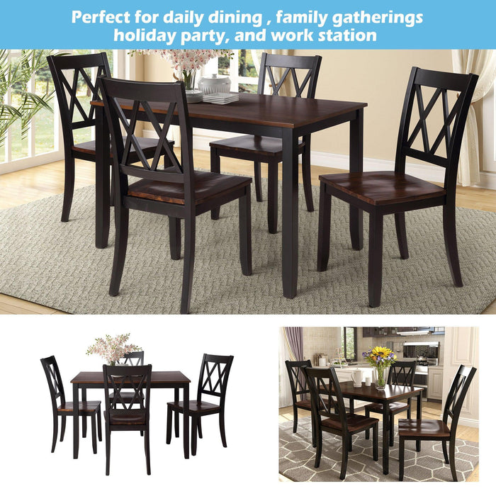 5-Piece Dining Table Set Home Kitchen Table and Chairs Wood Dining Set (Black+Cherry)