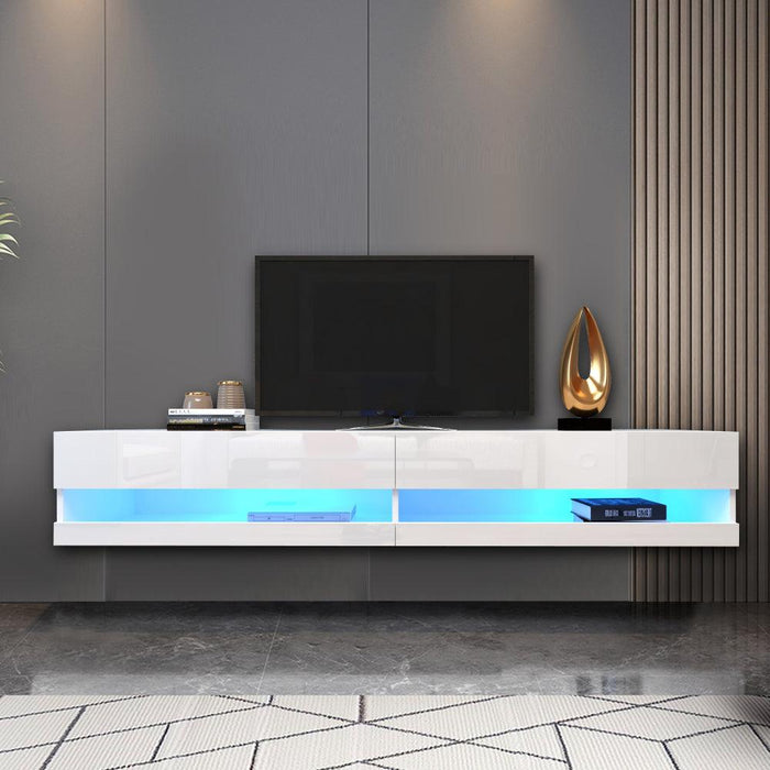 180 Wall Mounted Floating 80" TV Stand with 20 Color LEDs White