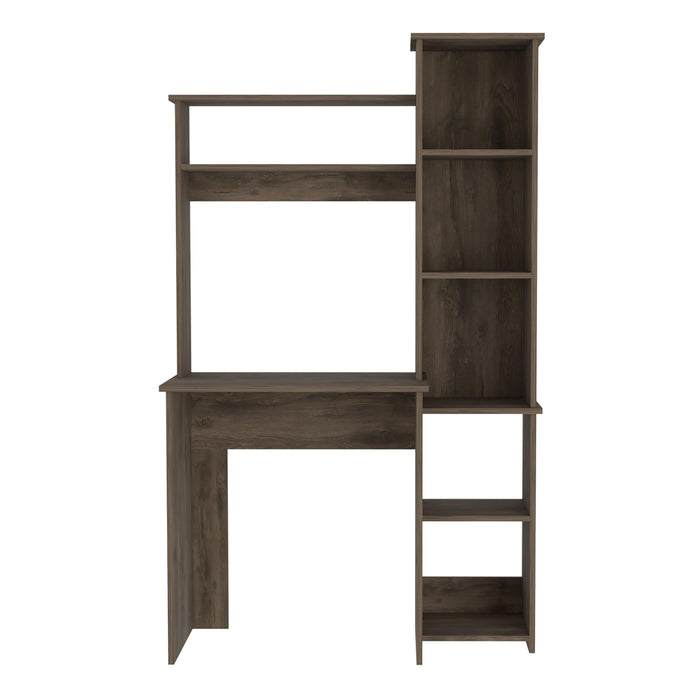 Marston 6-Shelf Writing Desk with Built-in Bookcase Dark Brown