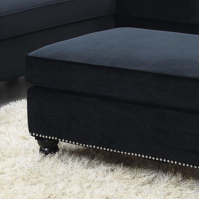 Living Room XL- Cocktail Ottoman Black Velvet Accent Studding Trim Wooden Legs