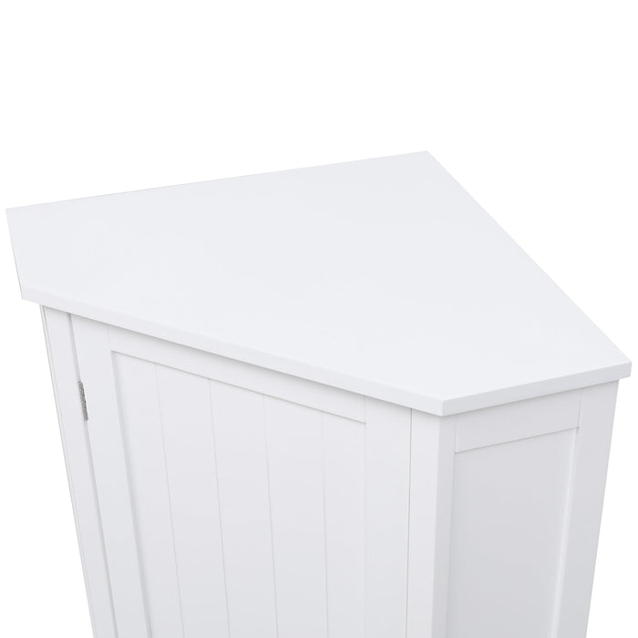 White Bathroom Cabinet Triangle CornerStorage Cabinet with Adjustable ShelfModern Style MDF Board