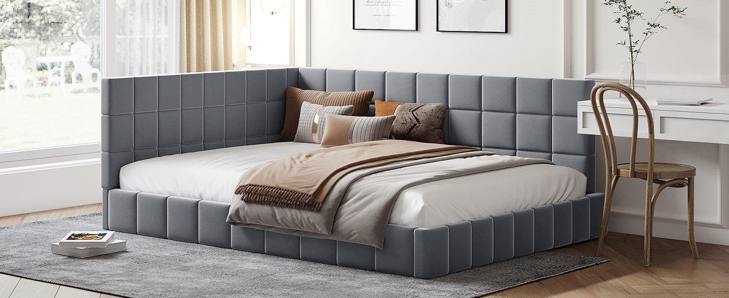 Full Size Upholstered Daybed/Sofa Bed Frame-Gray, Velvet