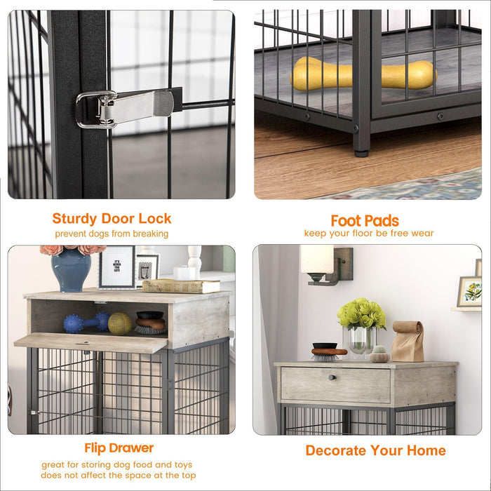 Furniture Style Wood Dog Crate End Table withStorage Console（Grey,19.69''w x 22.83''d x 26.97''h）