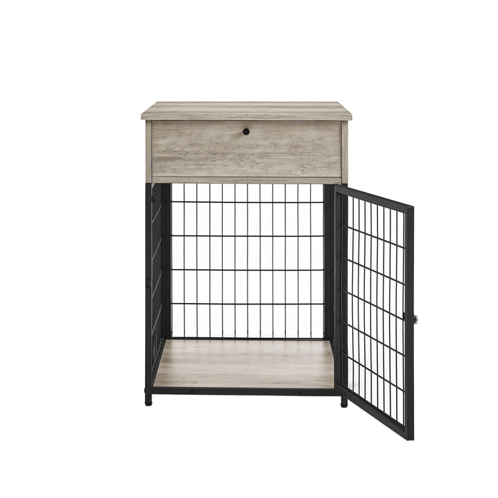 Furniture Style Wood Dog Crate End Table withStorage Console（Grey,19.69''w x 22.83''d x 26.97''h）