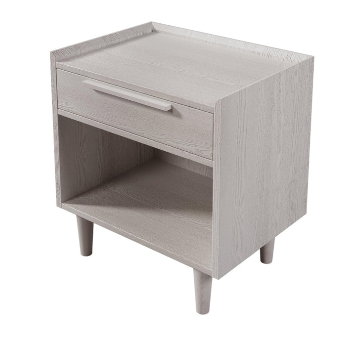 Modern Style Manufactured Wood One-Drawer Nightstand Side Table with Solid Wood Legs, Stone Gray