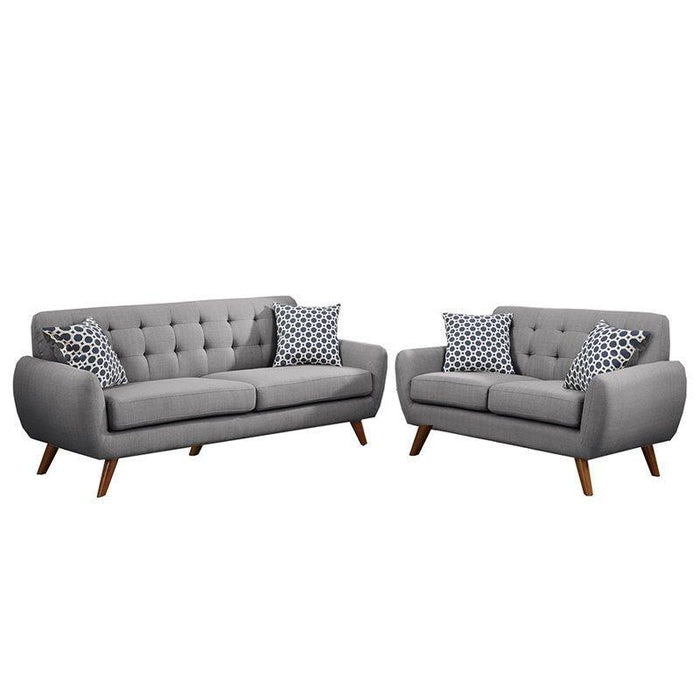 Grey Polyfiber Sofa And Loveseat 2pc Sofa Set Living Room Furniture Plywood Tufted Couch Pillows