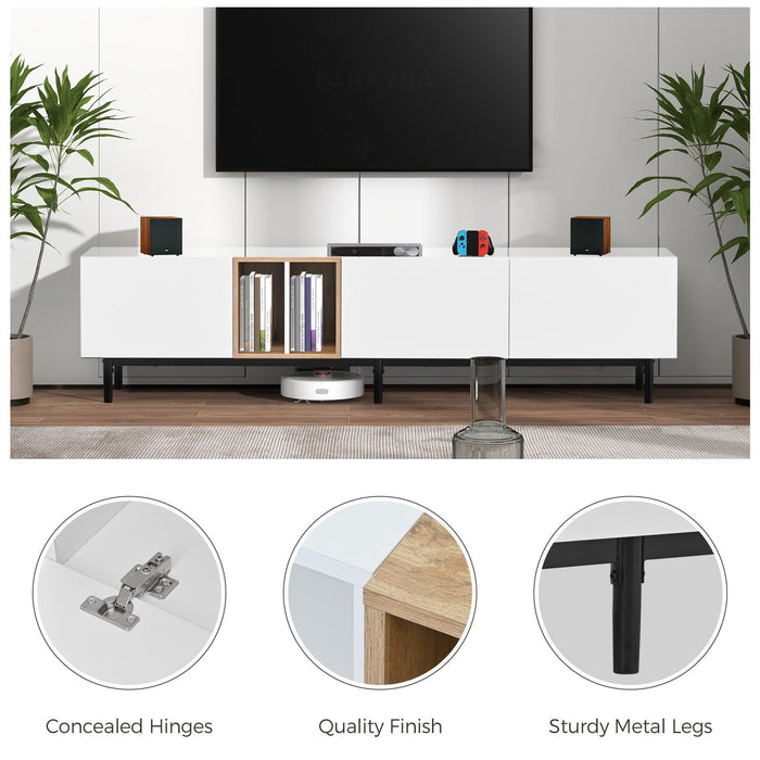 Modern TV Stand for 80’’ TV with 3 Doors, Media Console Table, Entertainment Center with LargeStorage Cabinet for Living Room, Bedroom