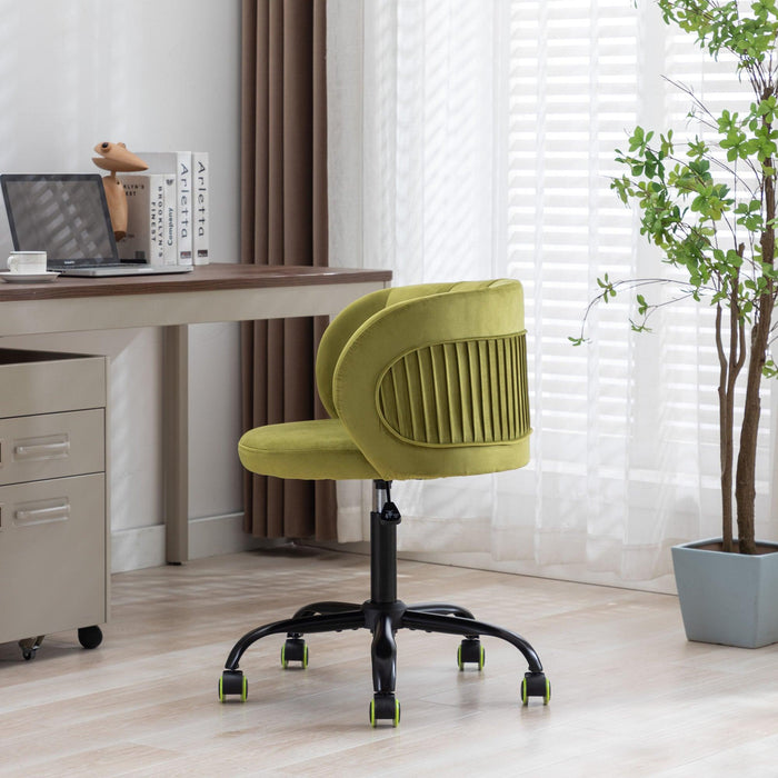 Zen Zone Velvet Leisure office chair, suitable for study and office, can adjust the height, can rotate 360 degrees, with pulley, Olive Green