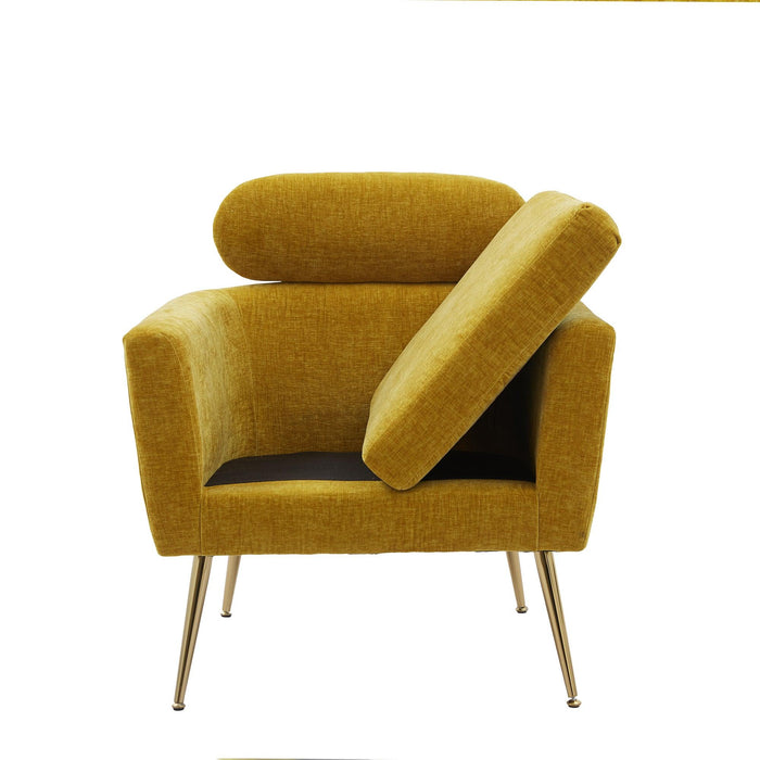 29.5"WModern Chenille Accent Chair Armchair Upholstered Reading Chair Single Sofa Leisure Club Chair with Gold Metal Leg and Throw Pillow for Living Room Bedroom Dorm Room Office, Mustard Chenille