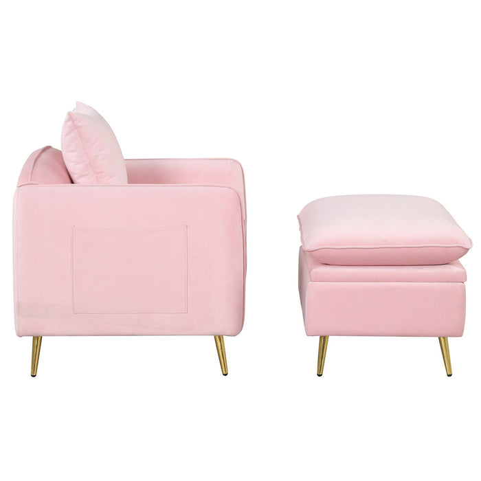 35.2"Modern Accent Chair,Single Sofa Chair with Ottoman Foot Rest and Pillow for Living Room Bedroom Small Spaces Apartment Office,Pink