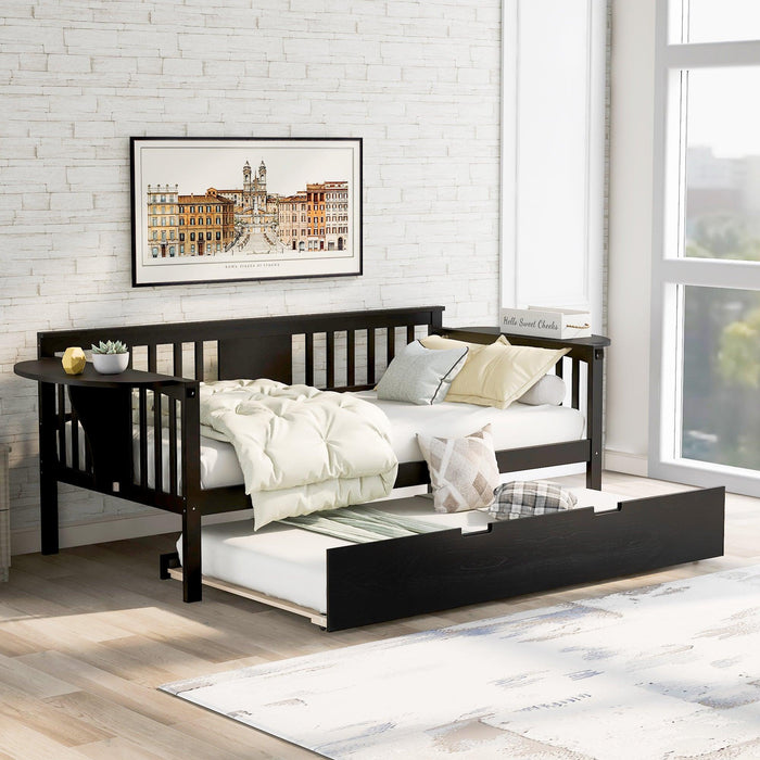 Twin Wooden Daybed with Trundle Bed  , Sofa Bed for Bedroom Living Room, Espresso