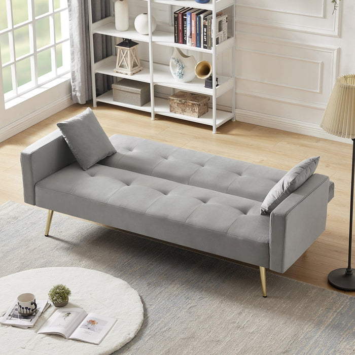 GREY Velvet  Convertible Folding Futon Sofa Bed , Sleeper Sofa Couch for Compact Living Space.