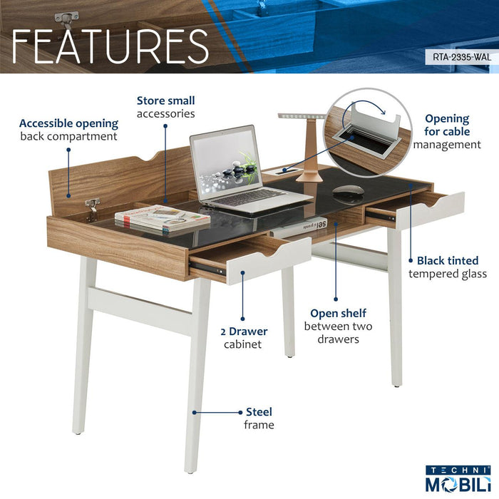 Techni Mobili Compact Computer Desk with MultipleStorage, Walnut