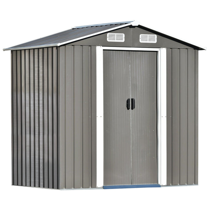 6ft x 4ft Outdoor Garden Lean-to Shed with Metal Adjustable Shelf and Lockable Doors - Gray