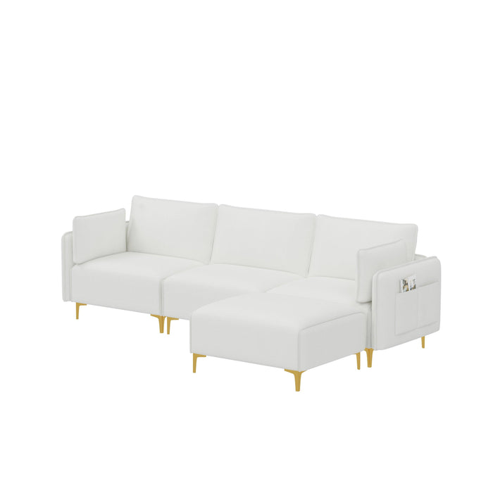 L Shape Sectional Sofa with USB Beige Fabric