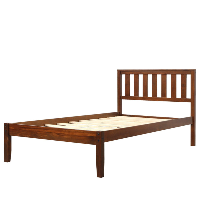 Wood Platform Bed with Headboard/Wood Slat Support，Twin (Walnut)