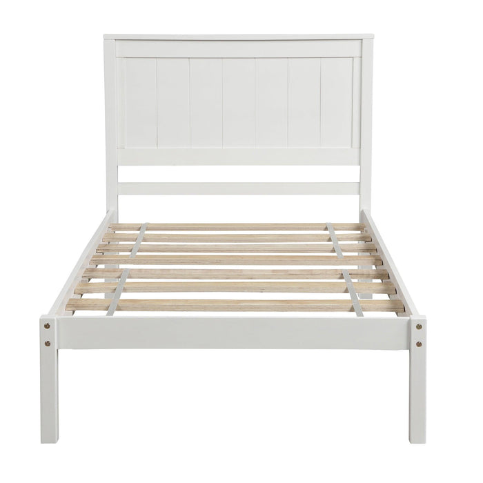 Platform Bed Frame with Headboard , Wood Slat Support , No Box Spring Needed ,Twin,White