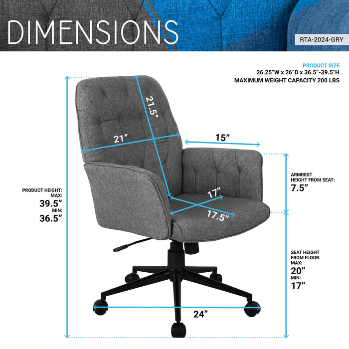 Techni MobiliModern Upholstered Tufted Office Chair with Arms, Grey