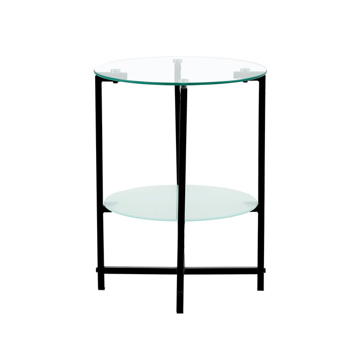 2-layer Tempered Glass End Table, Round Coffee Table for Bedroom Living Room Office