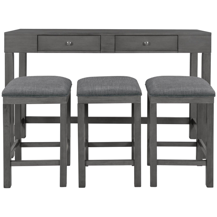 4-Piece Counter Height Table Set with Socket and Fabric Padded Stools, Gray