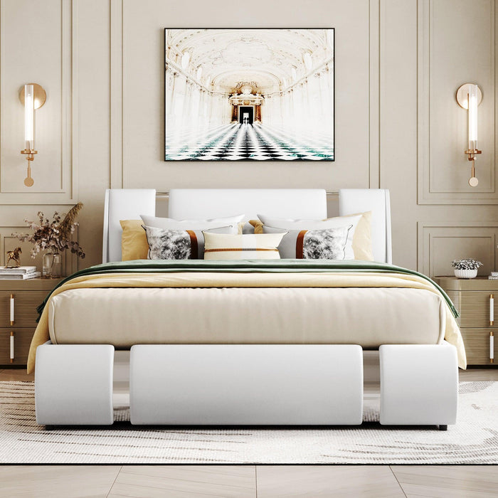 Queen Size Upholstered Faux Leather Platform bed with a HydraulicStorage System, White