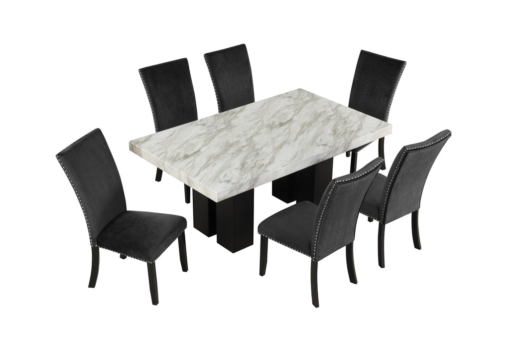 7-piece Dining Table Set with 1 Faux Marble Dining Rectangular Table and 6 Upholstered-Seat Chairs ,for Dining room and Living Room ,Black