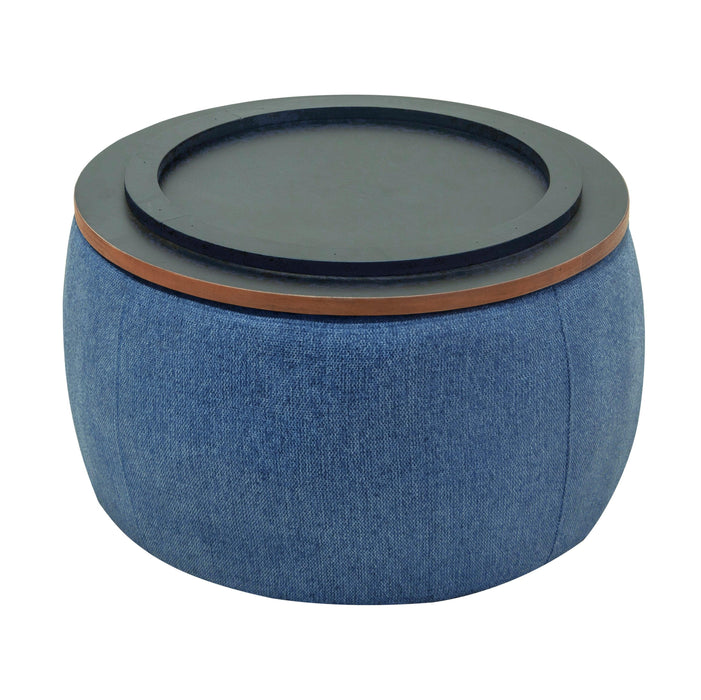 RoundStorage Ottoman, 2 in 1 Function, Work as End table and Ottoman, Navy (25.5"x25.5"x14.5")