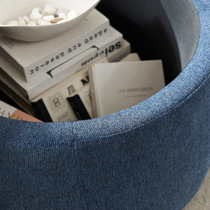 RoundStorage Ottoman, 2 in 1 Function, Work as End table and Ottoman, Navy (25.5"x25.5"x14.5")