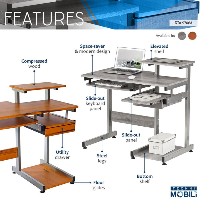 Techni Mobili Complete Computer Workstation Desk, Grey