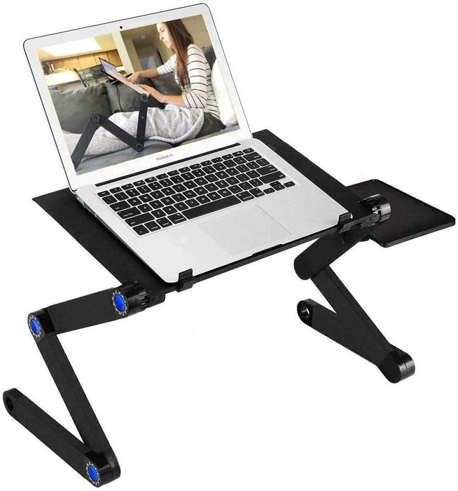 Adjustable Laptop Desk, Laptop Stand for Bed Portable Lap Desk Foldable Table Workstation Notebook Riser with Mouse Pad, Ergonomic Computer Tray Reading Holder Bed Tray Standing Desk, 2 Cooling Fan