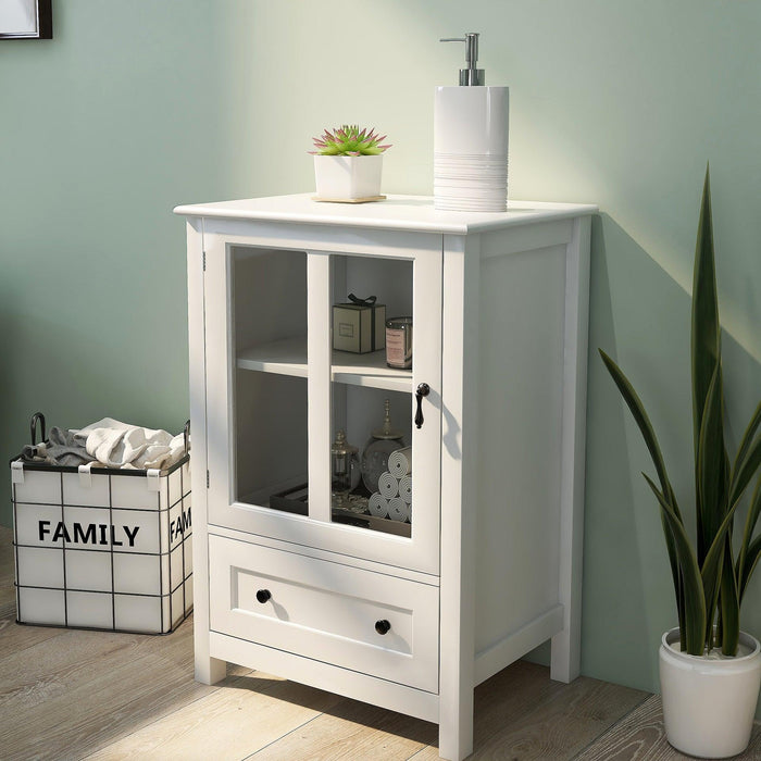 BuffetStorage cabinet with single glass doors and unique bell handle