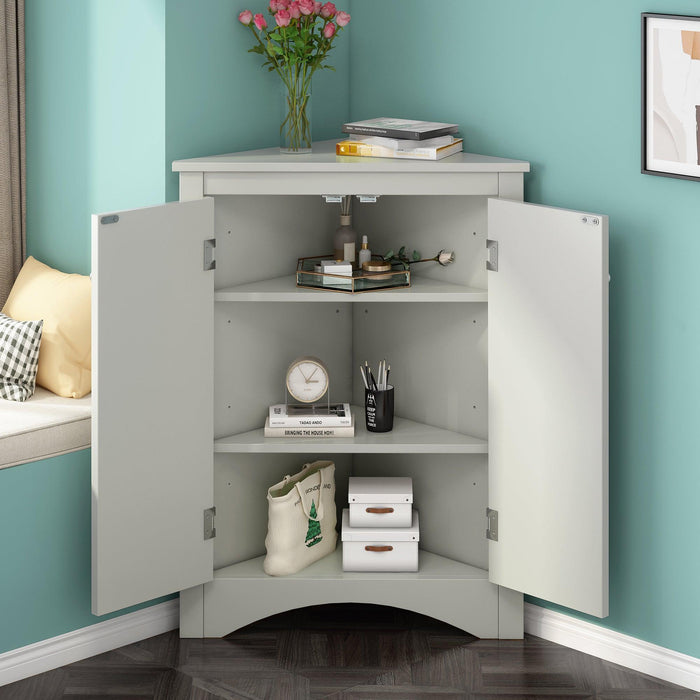 Grey Triangle BathroomStorage Cabinet with Adjustable Shelves, Freestanding Floor Cabinet for Home Kitchen