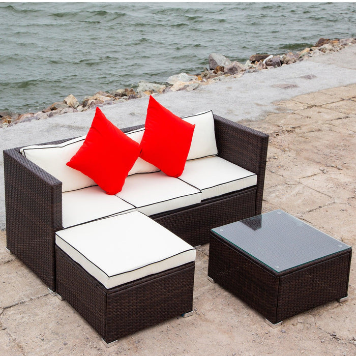 3 Piece Patio Sectional Wicker Rattan Outdoor Furniture Sofa Set