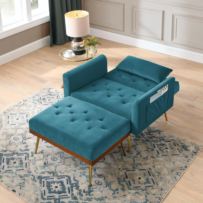 Recline Sofa Chair with Ottoman, Two Arm Pocket and Wood Frame include 1 Pillow, Teal (40.5”x33”x32”)