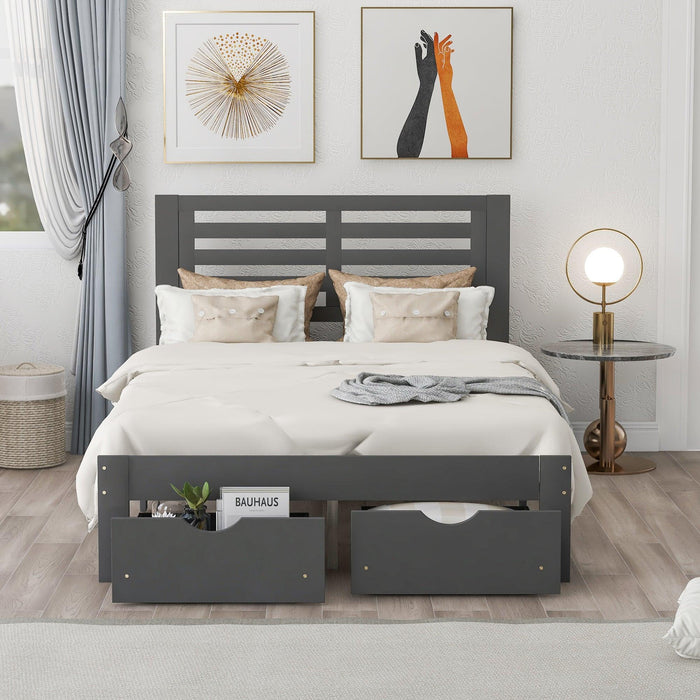 Full Size Platform Bed with Drawers, Gray