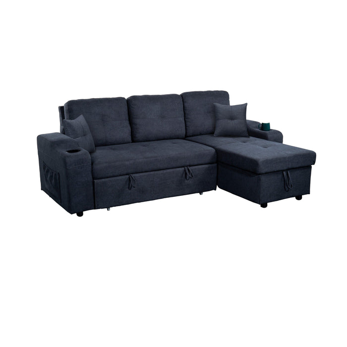 Right-facing sectional sofa with footrest, convertible corner sofa with armrestStorage, living room and apartment sectional sofa, right chaise longue and  dark  grey